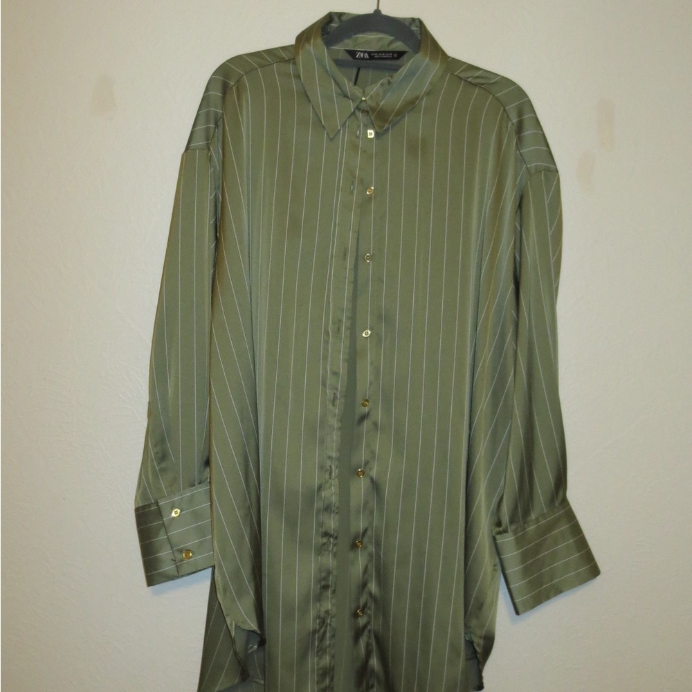 Zara Silk Oversized Button Down Shirt